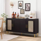 Credenza in Rattan Rustico con 4 Ante e Ripiani Regolabili