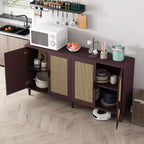 Credenza in Rattan Rustico con 4 Ante e Ripiani Regolabili