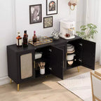 Credenza in Rattan Rustico con 4 Ante e Ripiani Regolabili