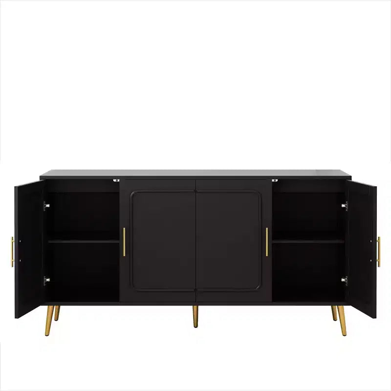 Credenza in Rattan Rustico con 4 Ante e Ripiani Regolabili