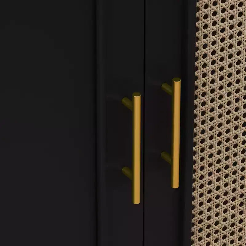 Credenza in Rattan Rustico con 4 Ante e Ripiani Regolabili