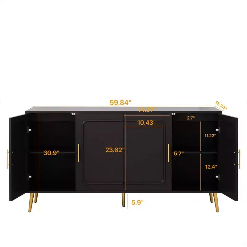 Credenza in Rattan Rustico con 4 Ante e Ripiani Regolabili