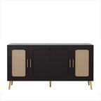 Credenza in Rattan Rustico con 4 Ante e Ripiani Regolabili