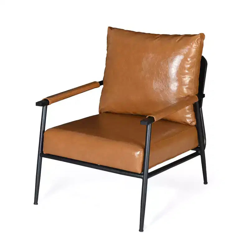 Poltrona lounge d'accento Mid-Century Modern in similpelle con schienale alto e struttura in metallo - Marrone