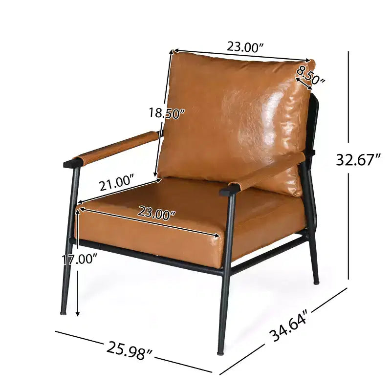 Poltrona lounge d'accento Mid-Century Modern in similpelle con schienale alto e struttura in metallo - Marrone