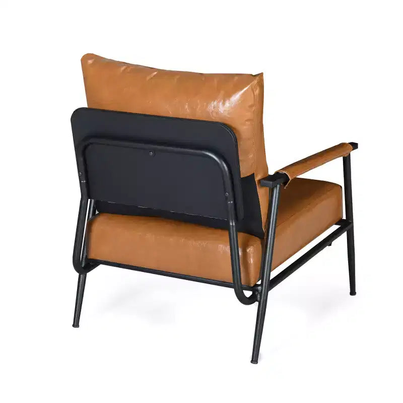 Poltrona lounge d'accento Mid-Century Modern in similpelle con schienale alto e struttura in metallo - Marrone