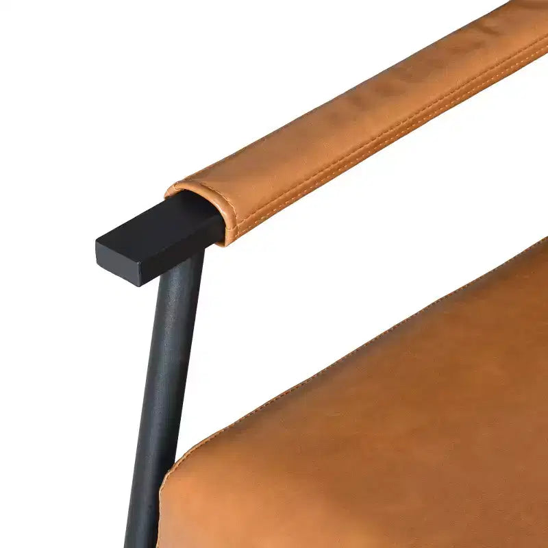 Poltrona lounge d'accento Mid-Century Modern in similpelle con schienale alto e struttura in metallo - Marrone