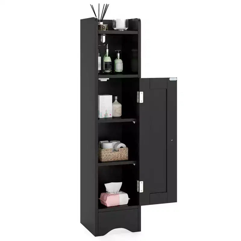 Mobiletto da Bagno Salvaspazio con Anta e Porta Rotolo – Nero/Grigio/Bianco