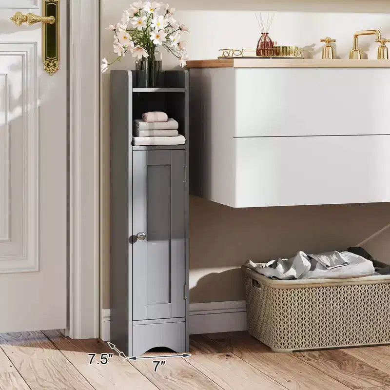 Mobiletto da Bagno Salvaspazio con Anta e Porta Rotolo – Nero/Grigio/Bianco