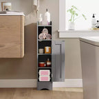 Mobiletto da Bagno Salvaspazio con Anta e Porta Rotolo – Nero/Grigio/Bianco