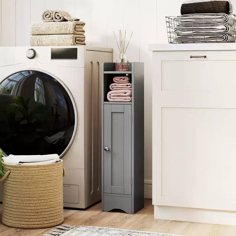 Mobiletto da Bagno Salvaspazio con Anta e Porta Rotolo – Nero/Grigio/Bianco