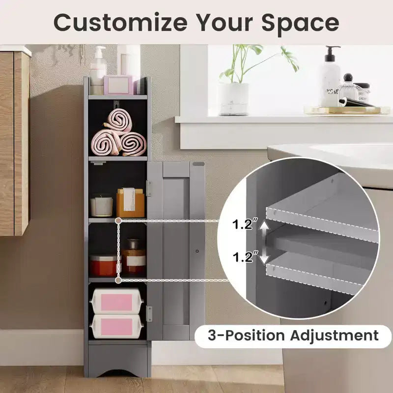 Mobiletto da Bagno Salvaspazio con Anta e Porta Rotolo – Nero/Grigio/Bianco