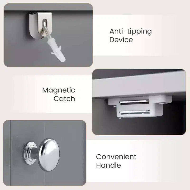 Mobiletto da Bagno Salvaspazio con Anta e Porta Rotolo – Nero/Grigio/Bianco