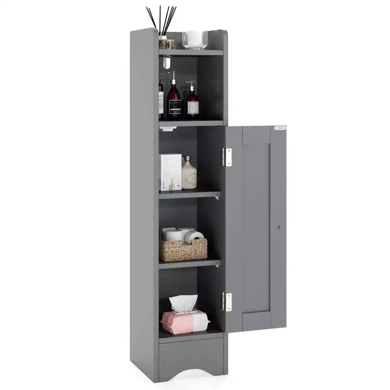 Mobiletto da Bagno Salvaspazio con Anta e Porta Rotolo – Nero/Grigio/Bianco