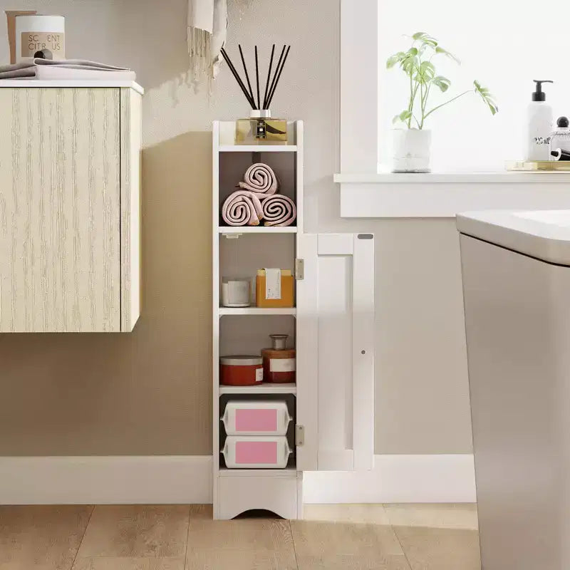 Mobiletto da Bagno Salvaspazio con Anta e Porta Rotolo – Nero/Grigio/Bianco