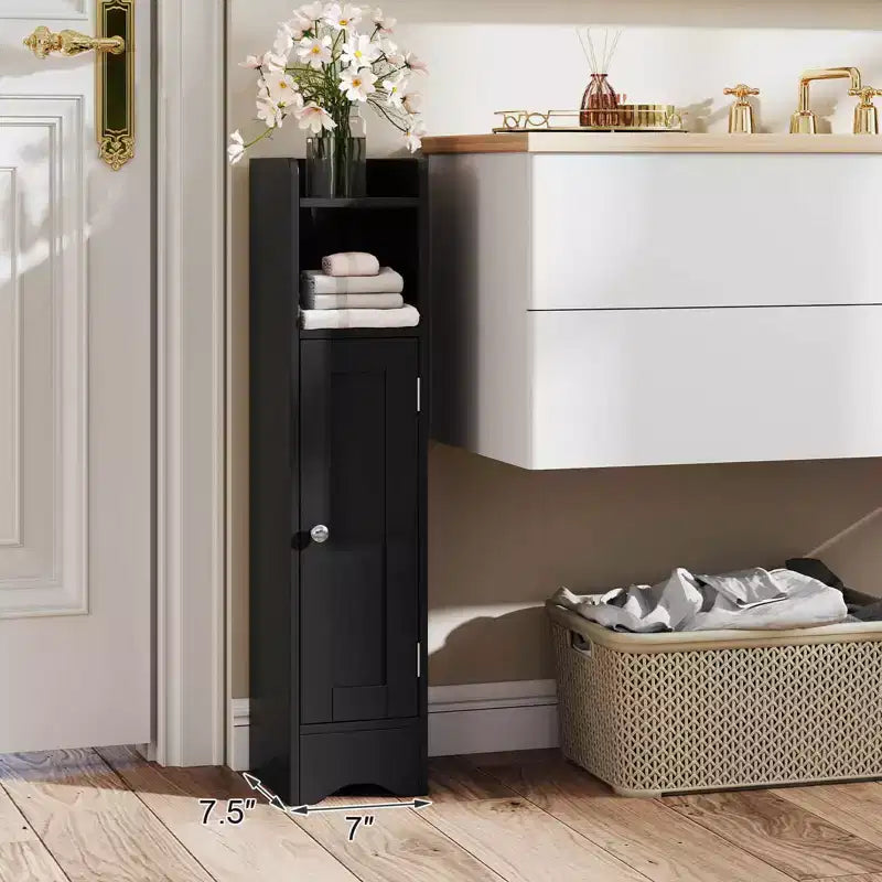 Mobiletto da Bagno Salvaspazio con Anta e Porta Rotolo – Nero/Grigio/Bianco