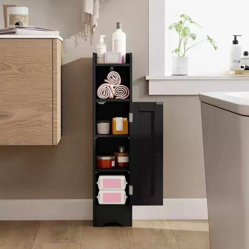 Mobiletto da Bagno Salvaspazio con Anta e Porta Rotolo – Nero/Grigio/Bianco