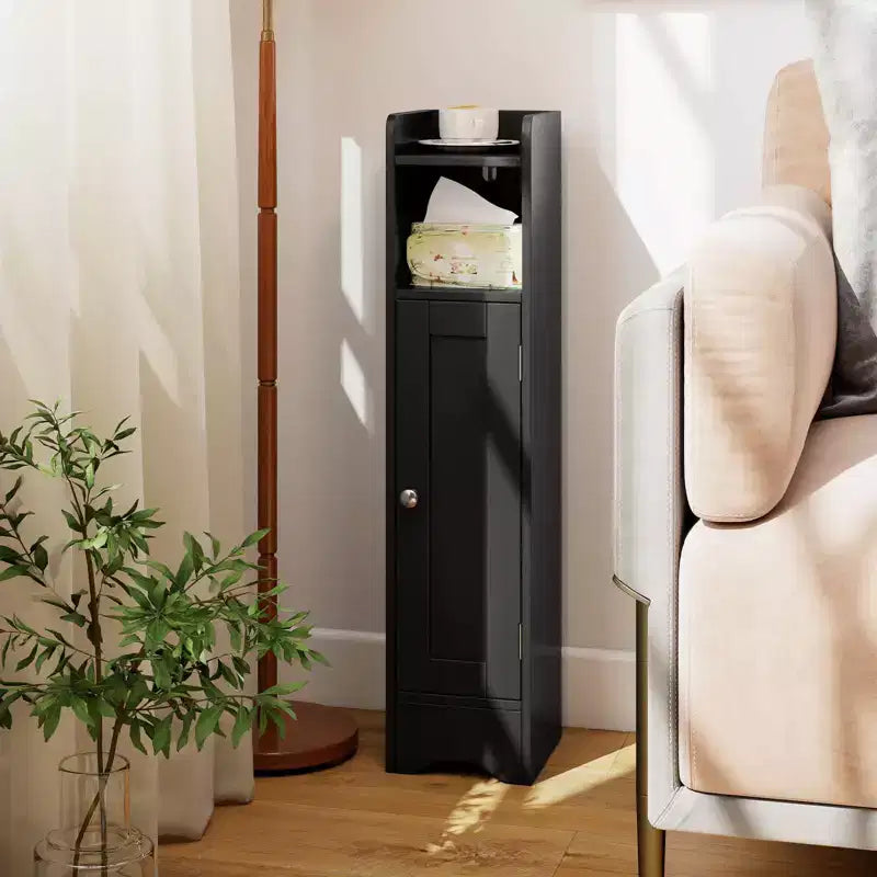 Mobiletto da Bagno Salvaspazio con Anta e Porta Rotolo – Nero/Grigio/Bianco