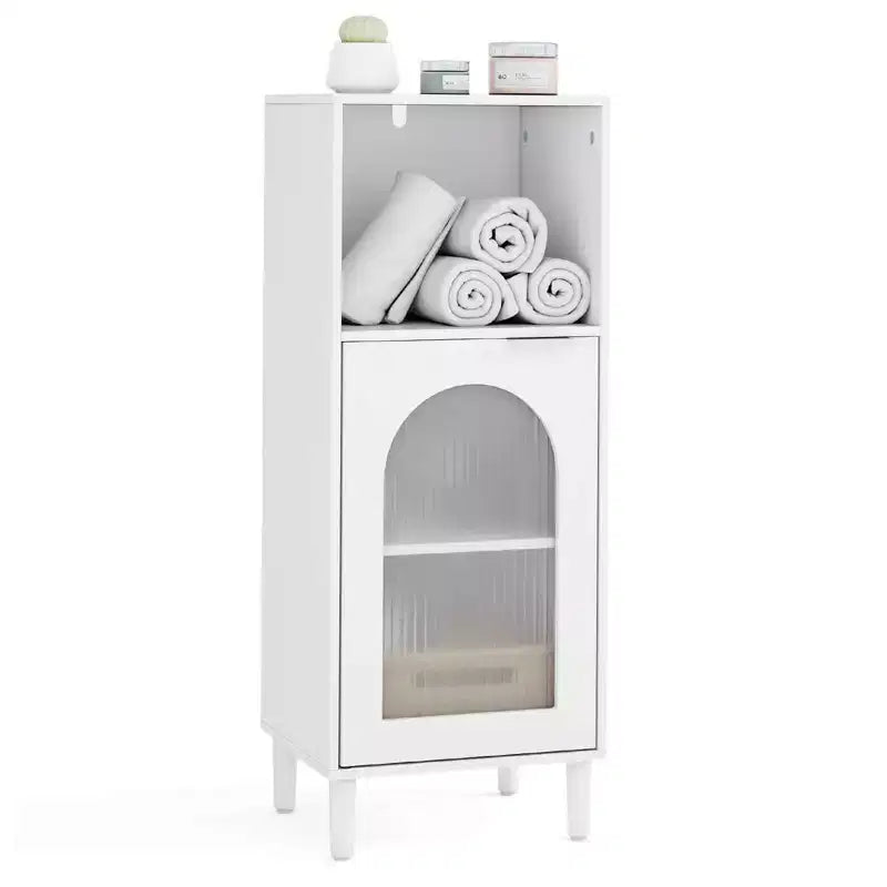 Mobiletto da bagno con ripiano regolabile e anta in vetro temperato