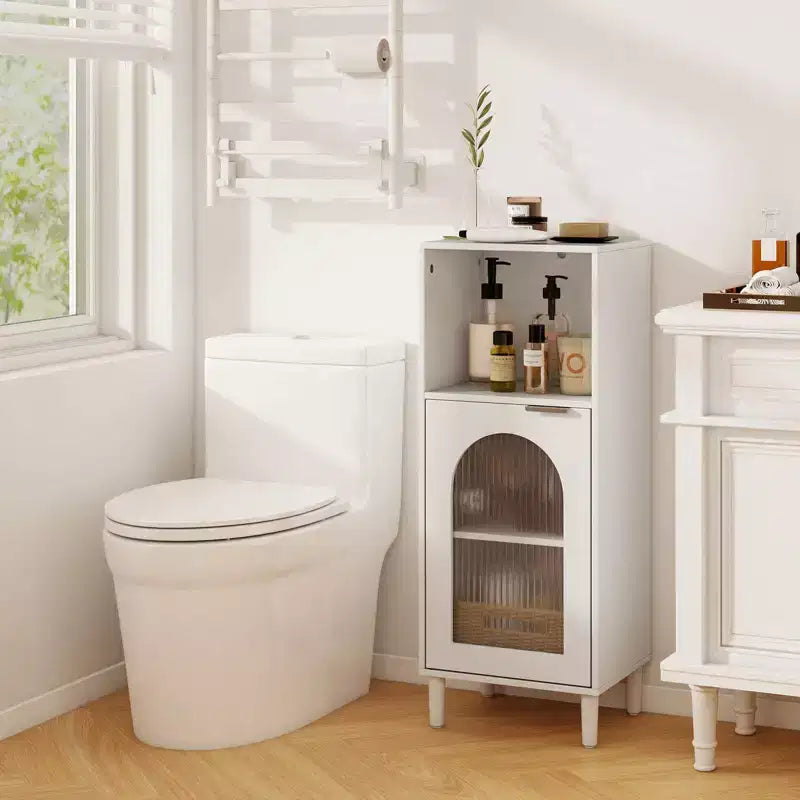 Mobiletto da bagno con ripiano regolabile e anta in vetro temperato