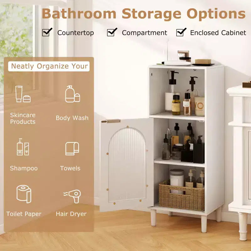 Mobiletto da bagno con ripiano regolabile e anta in vetro temperato