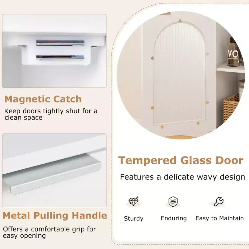 Mobiletto da bagno con ripiano regolabile e anta in vetro temperato