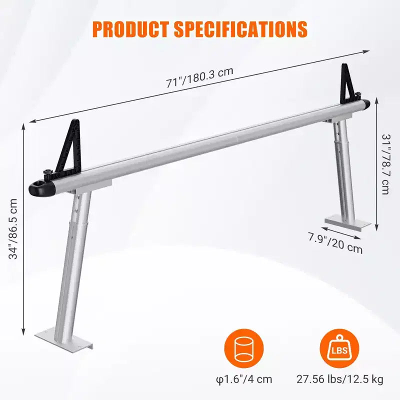 Portapacchi per camion – Barre trasversali in alluminio da 71", capacità di 800 lb, supporto con morsetto a C senza forature