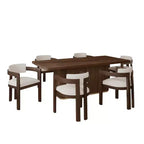 Set da pranzo 7 pezzi in legno di gomma imbottito con tavolo rettangolare