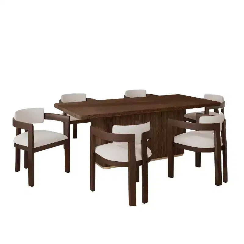 Set da pranzo 7 pezzi in legno di gomma imbottito con tavolo rettangolare