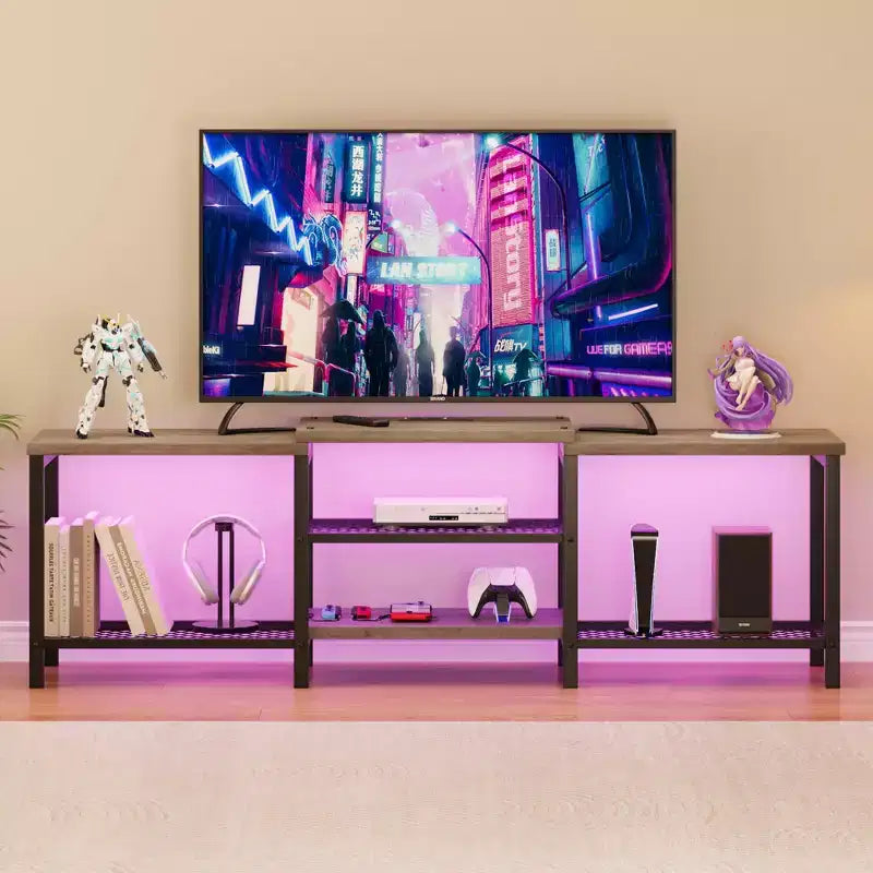 Mobile TV da 66,9" per TV fino a 75", ripiani a 3 livelli aperti con prese elettriche e porte USB