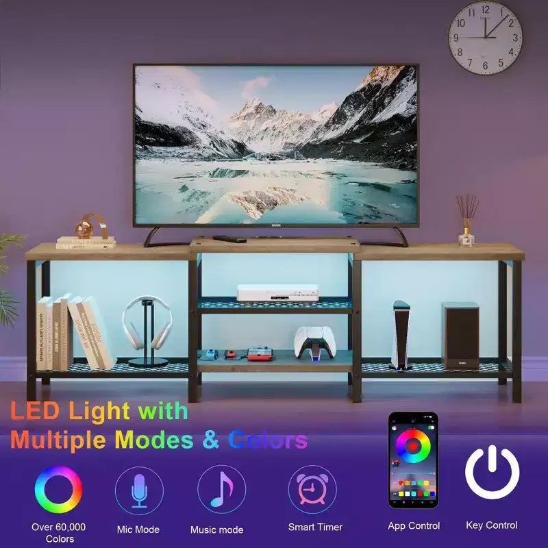 Mobile TV da 66,9" per TV fino a 75", ripiani a 3 livelli aperti con prese elettriche e porte USB