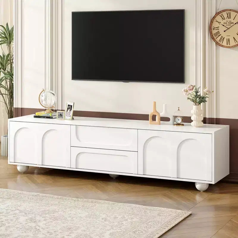 Mobile TV Minimalista per Televisori fino a 75", Consolle Media con Ante Ad Arco e 2 Cassetti