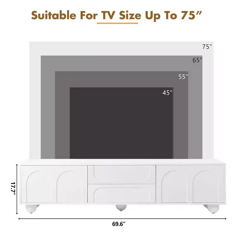 Mobile TV Minimalista per Televisori fino a 75", Consolle Media con Ante Ad Arco e 2 Cassetti