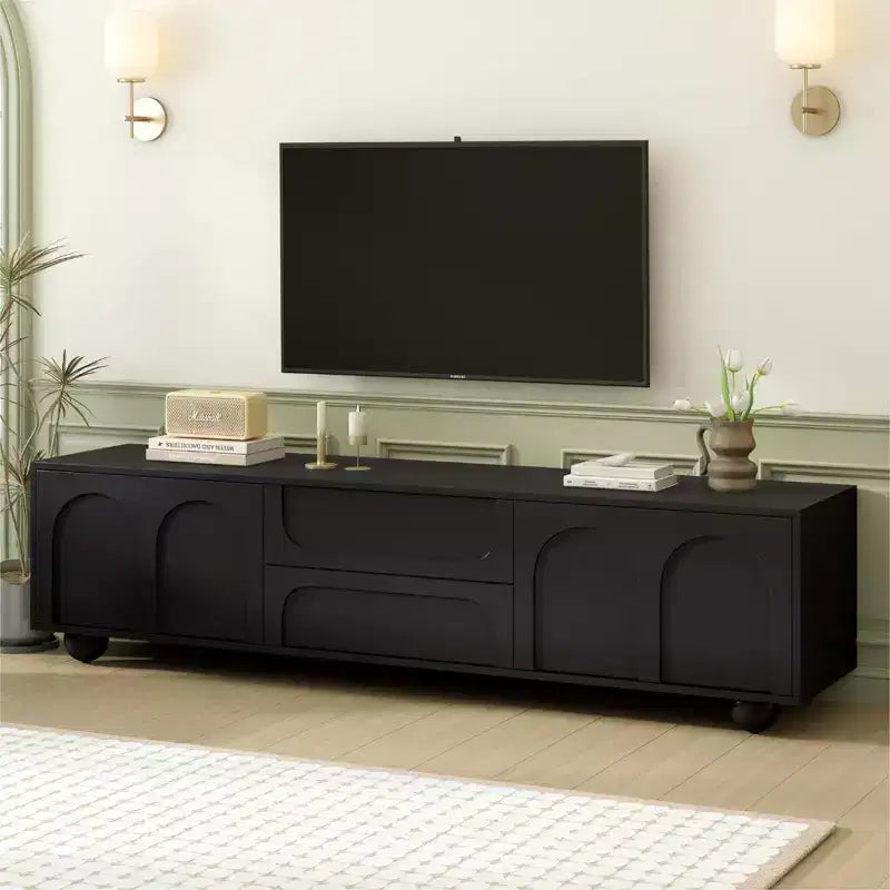 Mobile TV Minimalista per Televisori fino a 75", Consolle Media con Ante Ad Arco e 2 Cassetti
