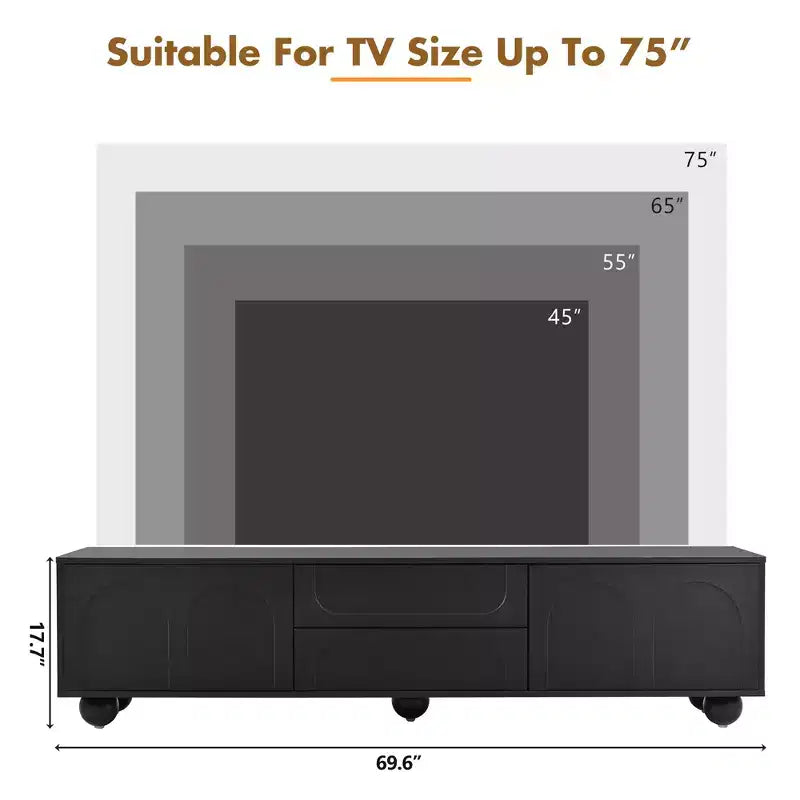 Mobile TV Minimalista per Televisori fino a 75", Consolle Media con Ante Ad Arco e 2 Cassetti