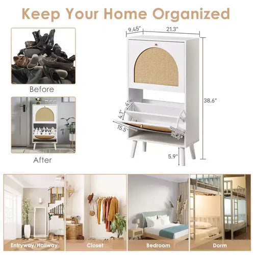 Karl Home 2 Flip Drawers White Particle Board 21.26in. W Shoe Cabinets