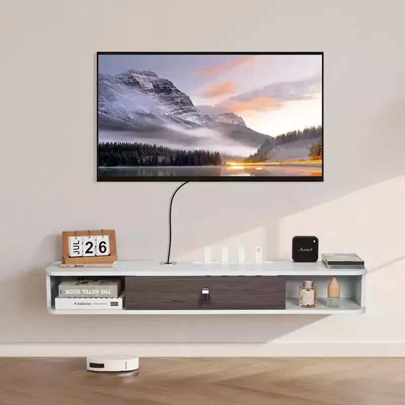 Mobile TV sospeso da 47 pollici con armadietto e gestione cavi, bianco