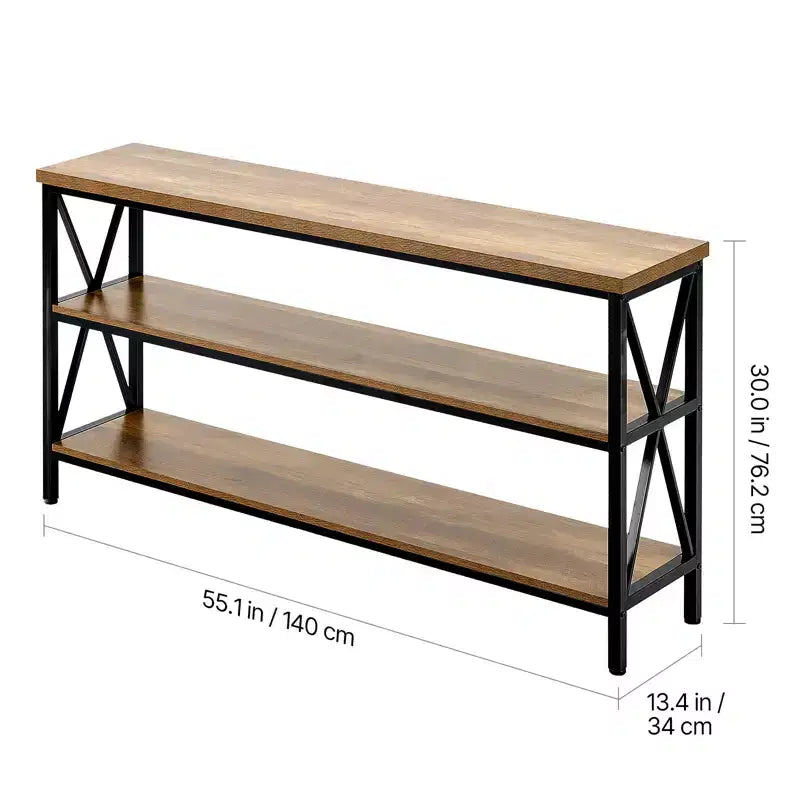 Tavolino Consolle Stretto per Divano, 140 cm, Tavolo d'Ingresso a 3 Livelli e Tavolo da Corridoio, Nero