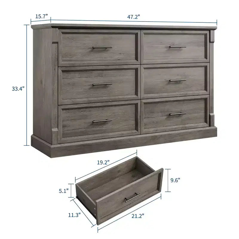 Cassettiera a 6 cassetti, larga 120 cm, stile rustico per camera da letto e soggiorno