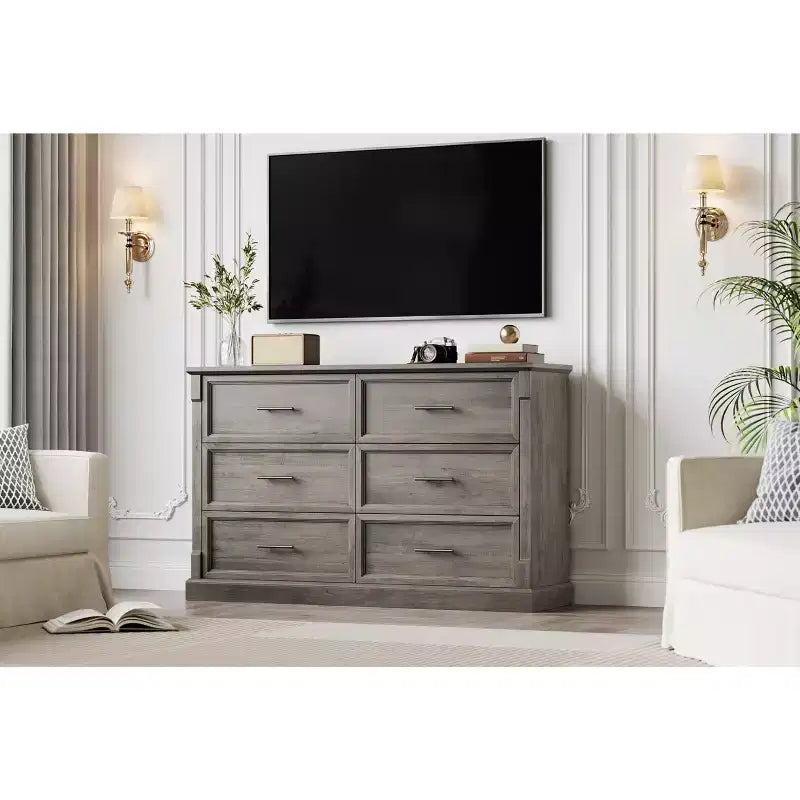 Cassettiera a 6 cassetti, larga 120 cm, stile rustico per camera da letto e soggiorno