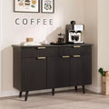 47 Inch Sideboard Buffet Cabinet, Wood Storage Cabinet with 3 Fluted Doors, Adjustable Shelves and 2 Drawers, for Living Room, Dining Room- Black