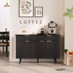 Credenza a Buffet da 47 Pollici con Ante Scanalate, Cassetti e Ripiani Regolabili – Nera
