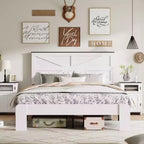 Full Size Wood Platform Bed Frame with Headboard, Noise-Free Design, No Box Spring Needed, Large Under-Bed Storage, Easy Assembly, White