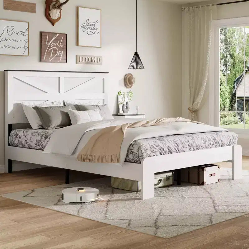 Telaio Letto Piattaforma Matrimoniale con Testiera, Bianco