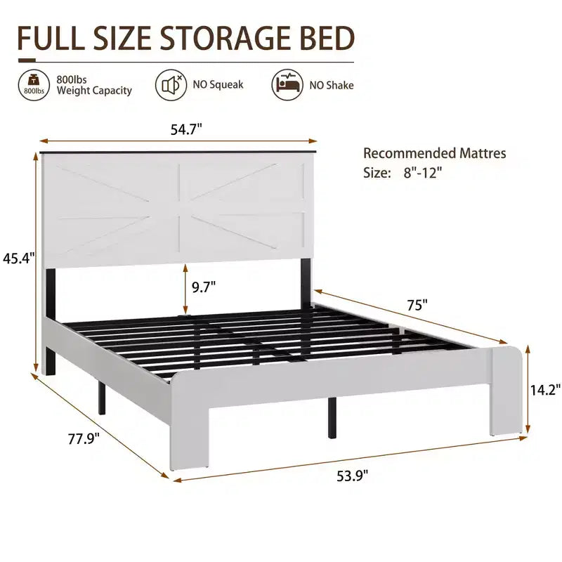 Telaio Letto Piattaforma Matrimoniale con Testiera, Bianco