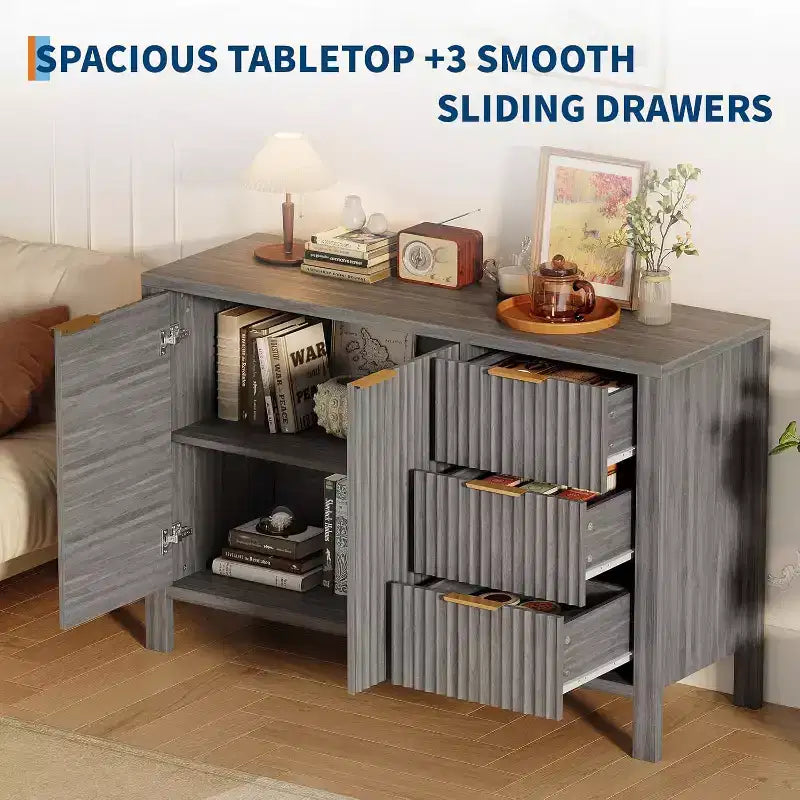 Credenza a 2 ante e 3 cassetti da 46,5" con scanalature