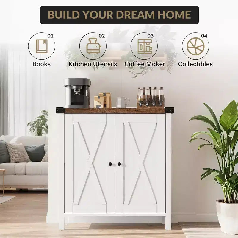 Madia Credenza Piccola da 76 cm con 2 Ante e Ripiano Regolabile