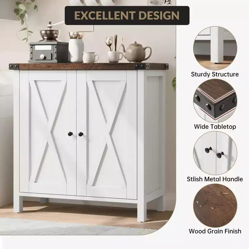 Madia Credenza Piccola da 76 cm con 2 Ante e Ripiano Regolabile
