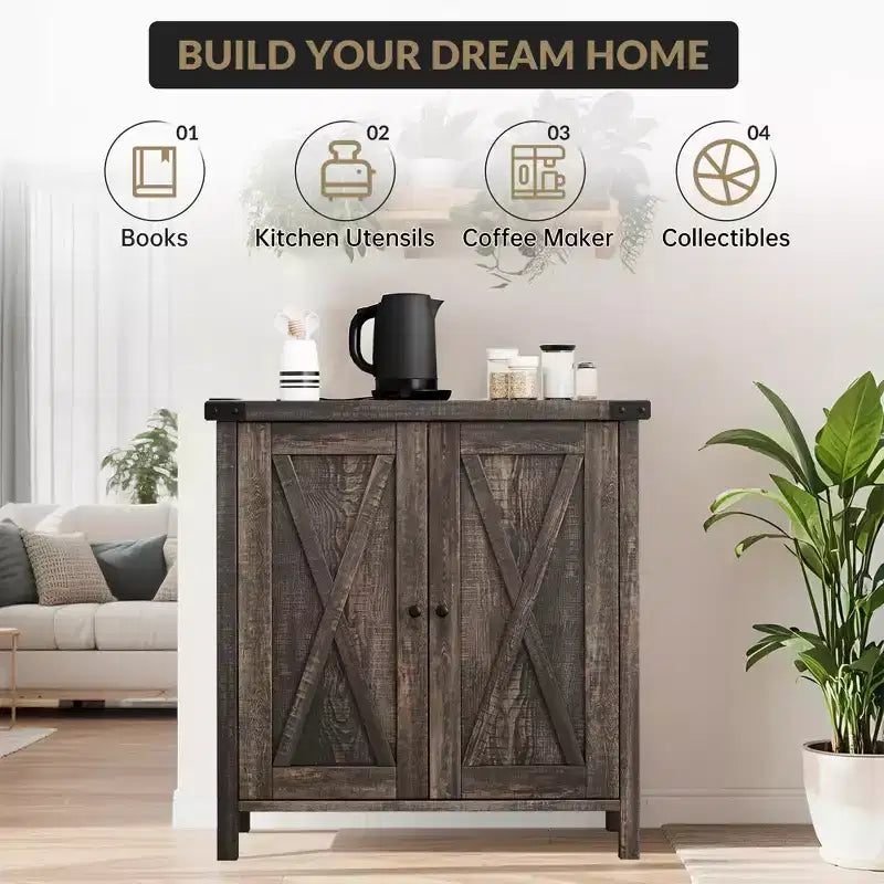 Madia Credenza Piccola da 76 cm con 2 Ante e Ripiano Regolabile