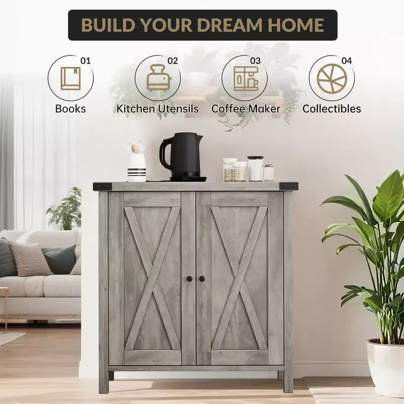 Madia Credenza Piccola da 76 cm con 2 Ante e Ripiano Regolabile